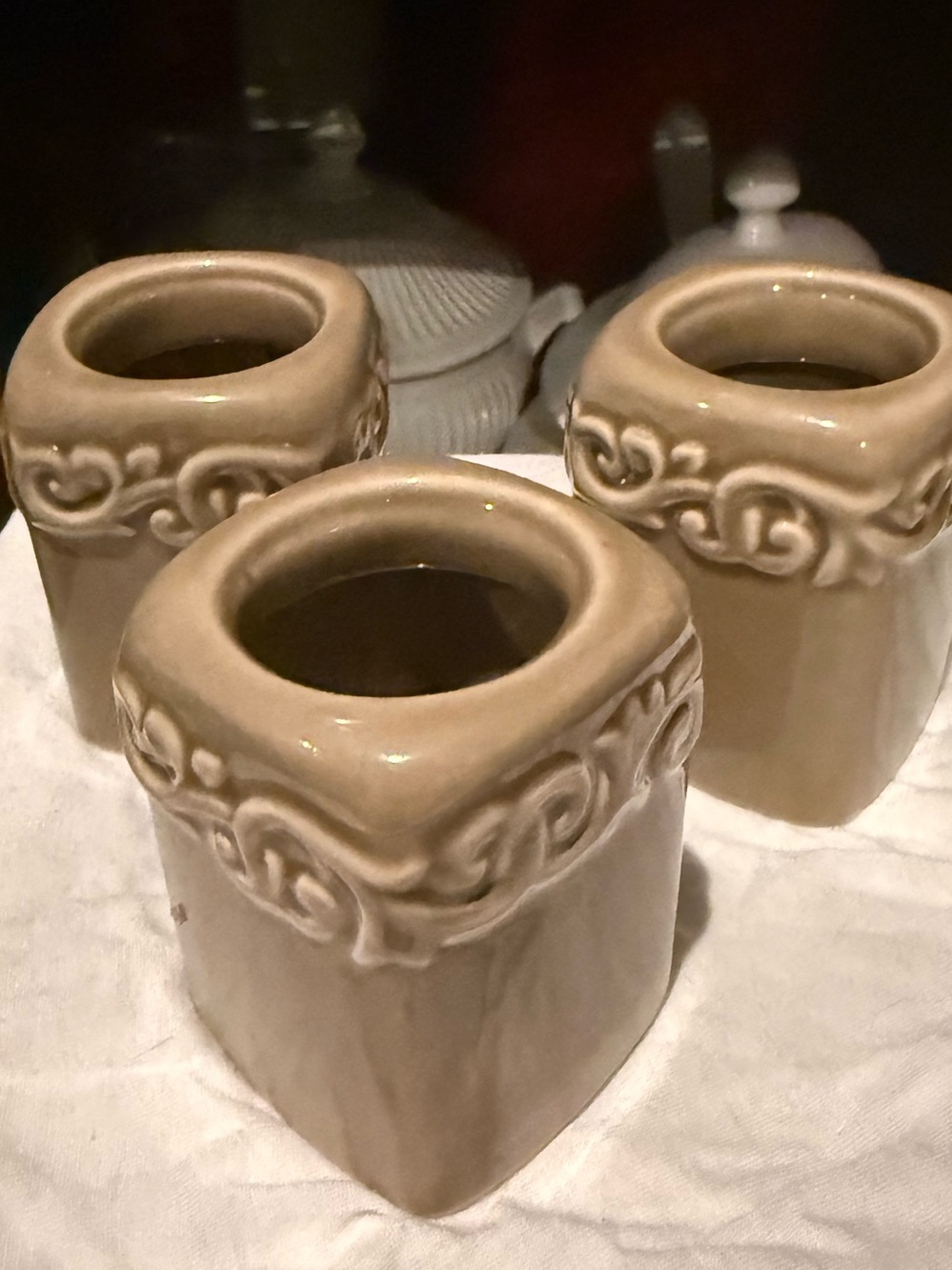 Set of 3 Drake Design Food Safe Ceramic Holders – Taupe